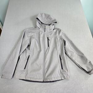 Free Country Live In It Gray Full Zip Jacket Lined Removable Hood Womens P-XL